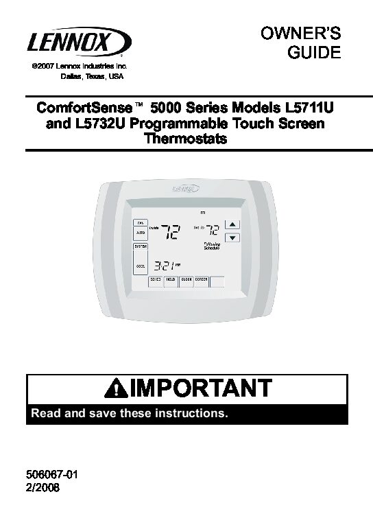 lennox comfortsense 5000 user manual