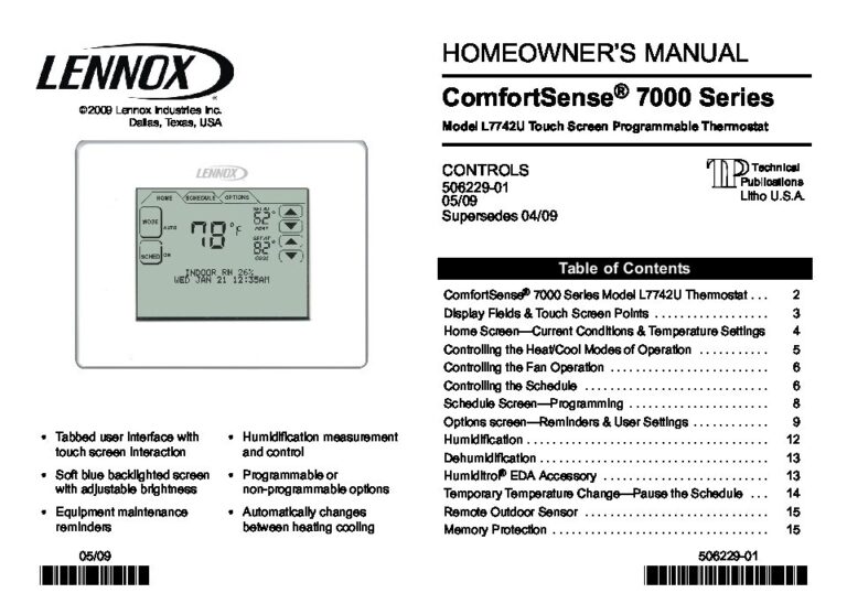 Charlotte Comfort Systems Lennox ComfortSense 7000 Manual
